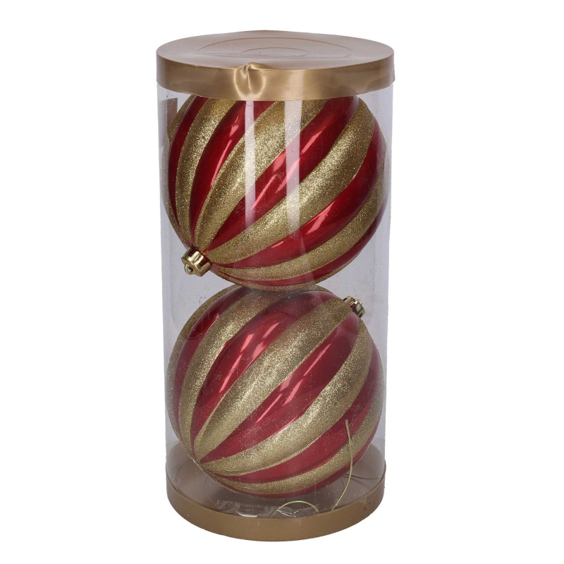 Sfera plastica rosso e oro Ø20 cm (2 pz) - Decorazione natalizia