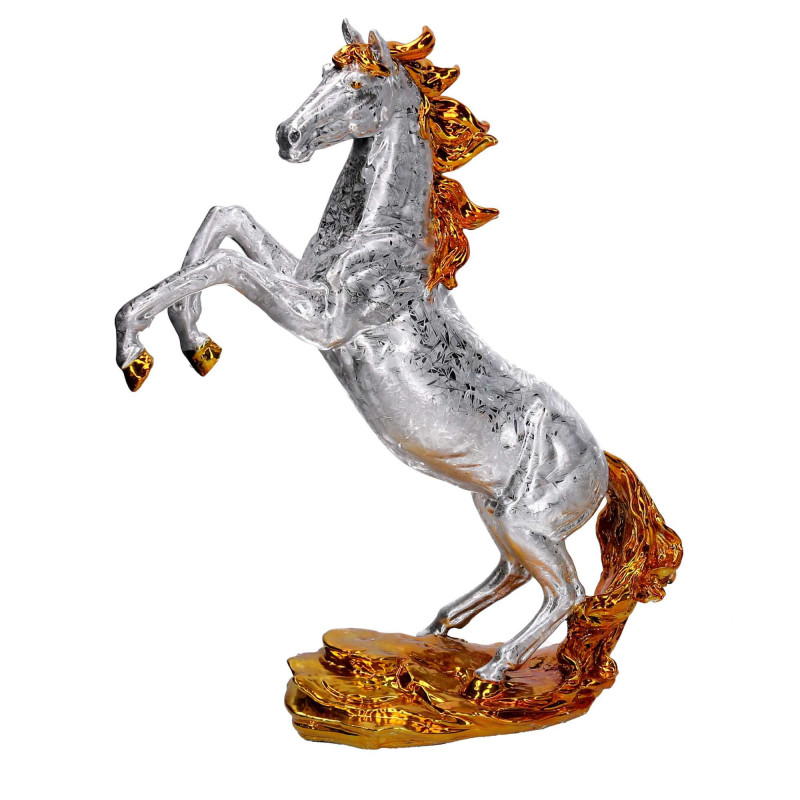 Cavallo resina argento e oro 24x30 cm - Decorazione casa