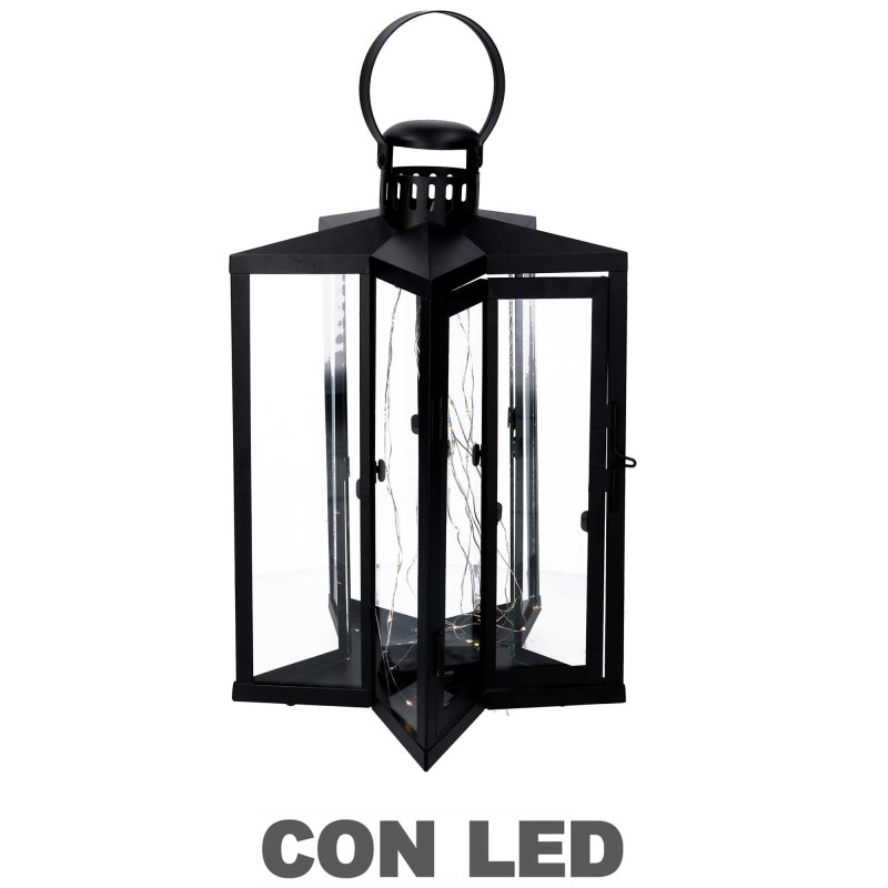 Lanterna LED metallo stella nero 27,5x27,5h42-48 cm elegante