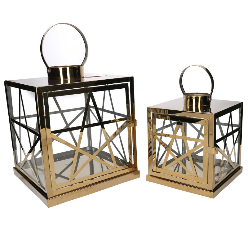 Lanterna metallo oro quadra 26x26x30/40 cm: luce e design