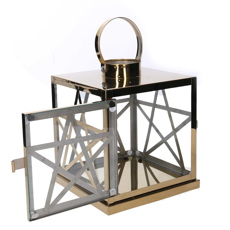 Lanterna metallo oro quadra 26x26x30/40 cm: luce e design