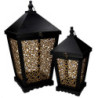 Lanterna legno fiori oro e nero 32x32h62 cm elegante decorazione