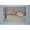 Quadro LED legno casa innevata multicolor cm 60x40h18