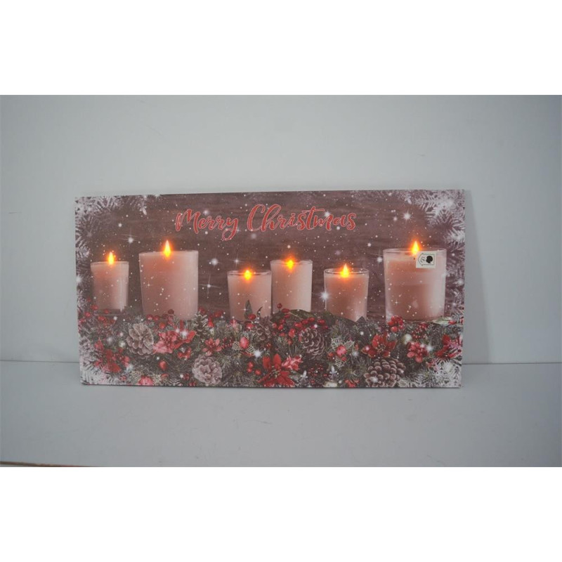 Quadro LED legno candele multicolor cm 60x30h18 decorazione