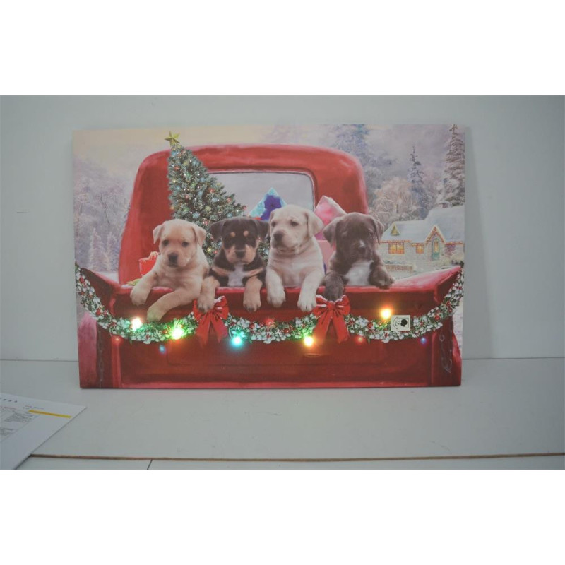 Quadro LED legno cani multicolor cm 60x40h18 decorazione