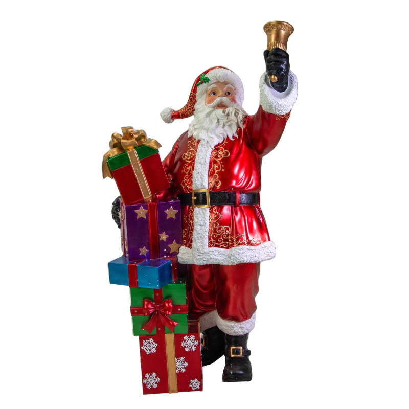 Babbo Natale resina con regali e LED rosso 90x60x152 cm