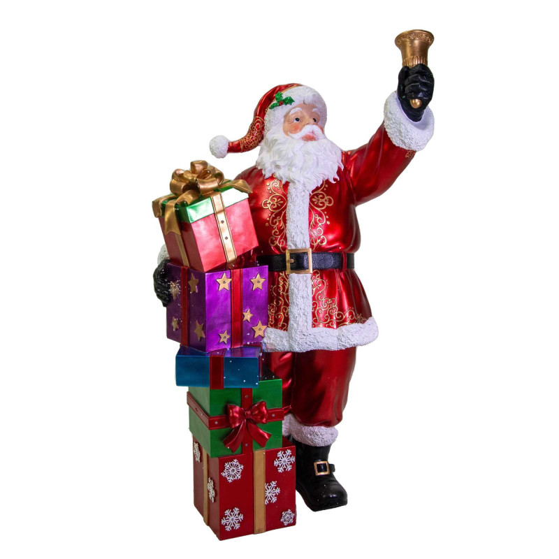 Babbo Natale resina con regali e LED rosso 90x60x152 cm