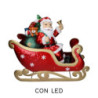 Babbo Natale resina su slitta metallo rosso LED 64x26x60 cm