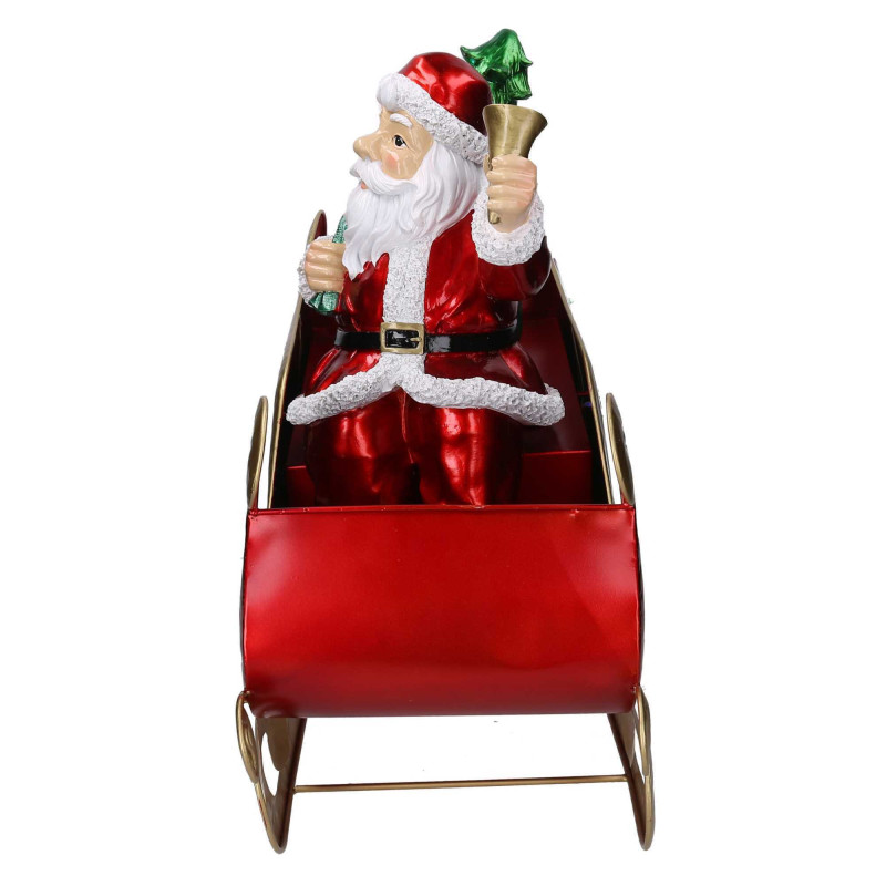 Babbo Natale resina su slitta metallo rosso LED 64x26x60 cm