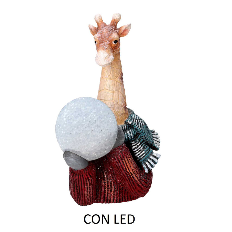 Giraffa resina con sfera LED 25x20x41 cm - Decorazione luminosa