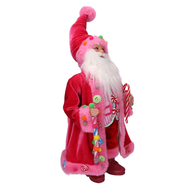 Babbo Natale tessuto caramelle rosa 23x13x45 cm - Decorazione
