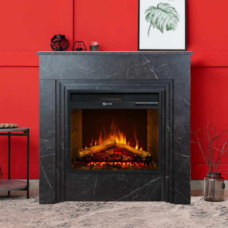 Camino elettrico Bellini effetto marmo nero: stile e calore moderno