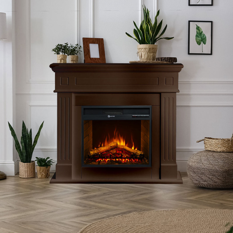 Camino elettrico da terra Cambridge in legno noce 110x36x100h