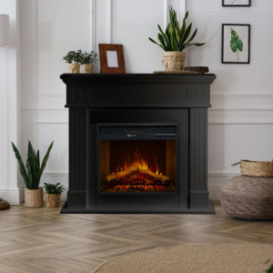 Zoom Camino elettrico caminetto da terra CAMBRIDGE in legno Nero 110x36x100h