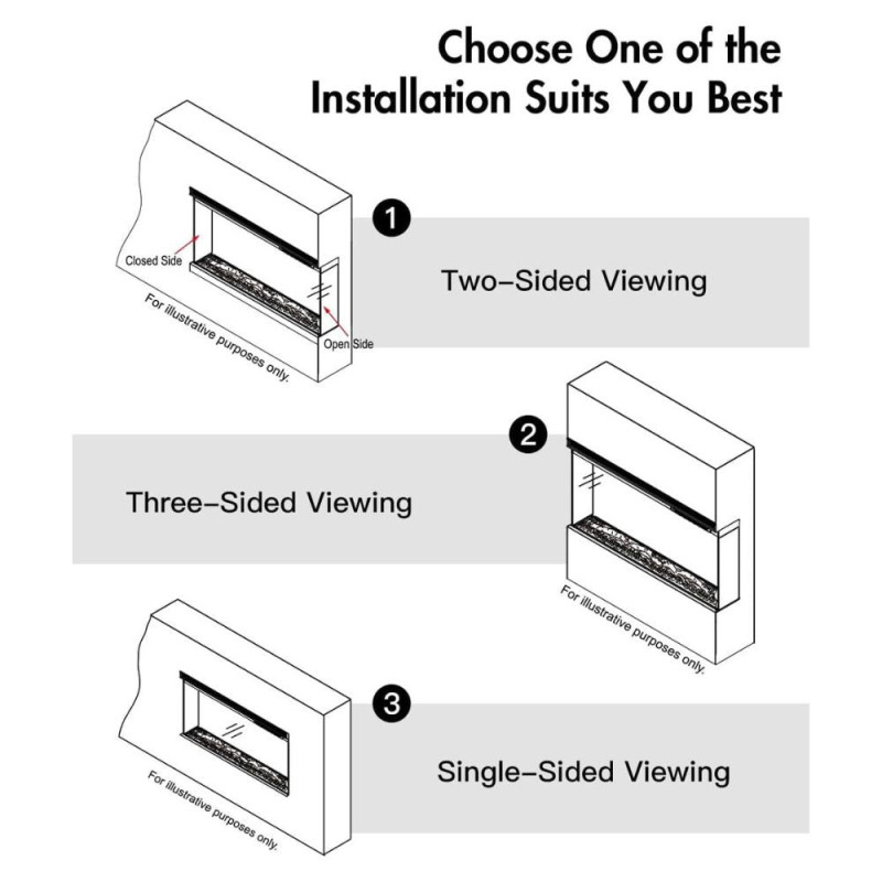 Camino elettrico da parete Boston100 a incasso 3 lati design moderno