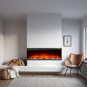 Zoom Camino elettrico da parete caminetto a incasso 3 Lati BOSTON130 L127 x P20 x H44