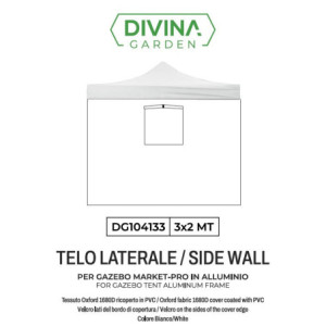 Zoom Telo laterale 3x2mt bianco impermeabile con finestra per gazebo richiudibile MARKET-PRO