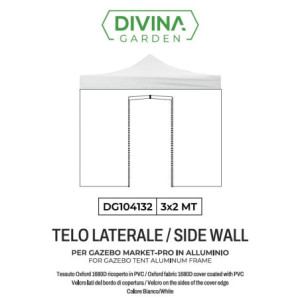 Zoom Telo laterale 3x2m bianco impermeabile con porta avvolgibile per gazebo richiudibile MARKET-PRO