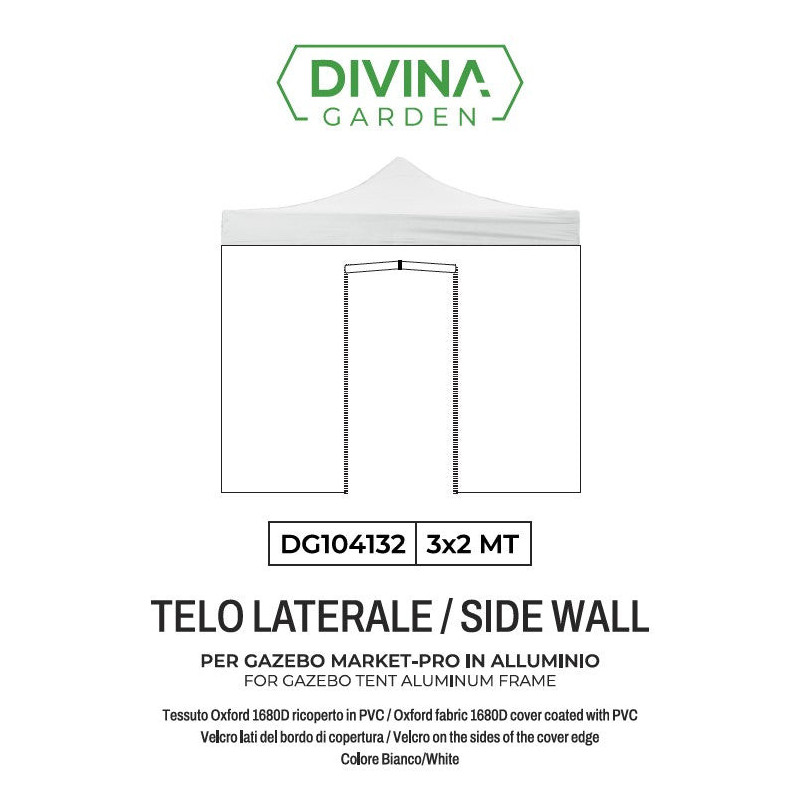 Telo laterale 3x2 m bianco con porta avvolgibile gazebo Market Pro