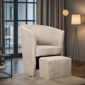 Poltrona Djerba tessuto crema con pouff estraibile classica