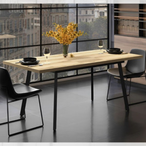 Tavolo allungabile Lini piano rovere e gambe metallo nero moderno