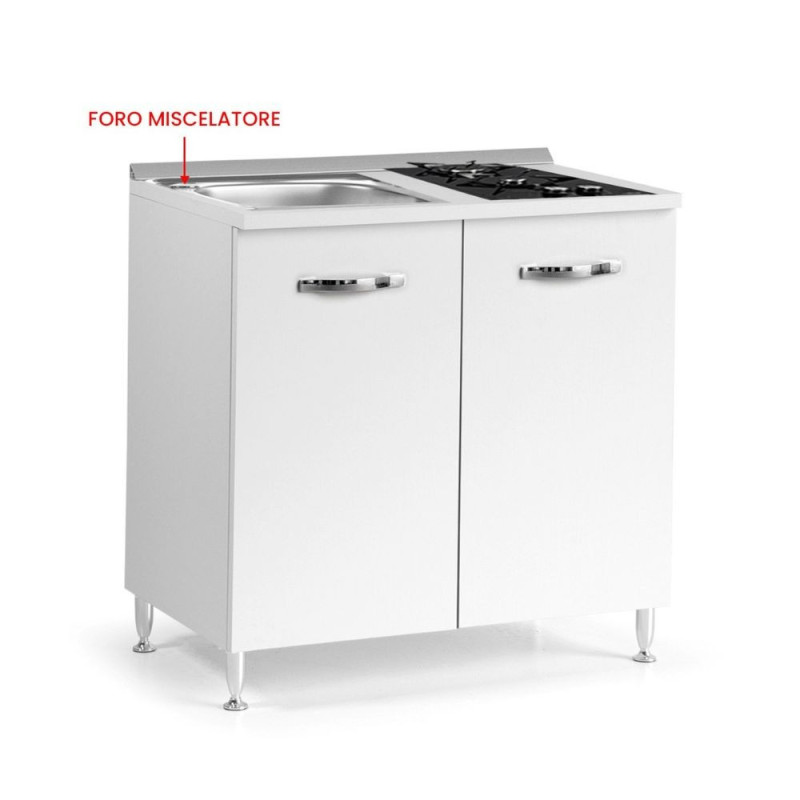 Cucinino 80 cm bianco larice con lavello e piano cottura gas