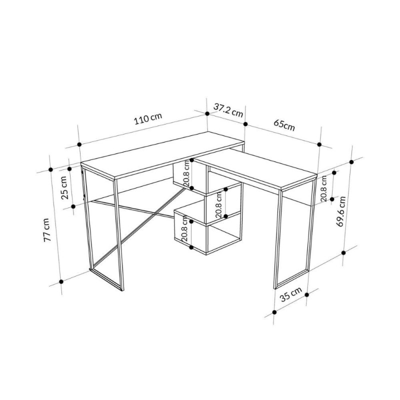 Scrivania espandibile Badau bianca gambe nere 110x37,2x77 cm