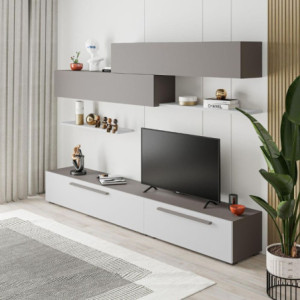 Parete attrezzata Kombat 260 bianco e light mocha moderna