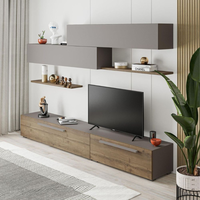 Parete attrezzata Kombat 260 hitit noce e light mocha moderna