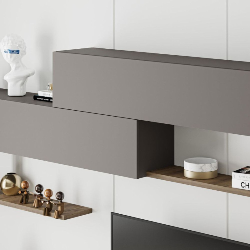 Parete attrezzata Kombat 260 hitit noce e light mocha moderna