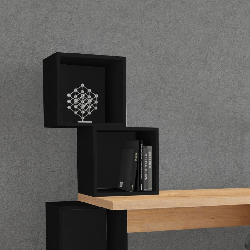 Scrivania Balance piano rovere con ripiani cubotti neri moderna