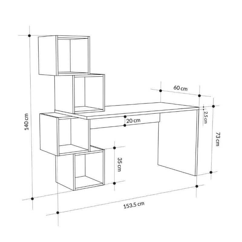 Scrivania Balance piano rovere con ripiani cubotti neri moderna