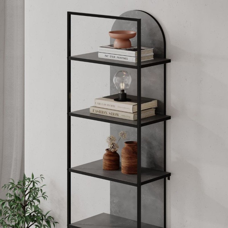 Libreria Archy 5 ripiani retro grey moderna e compatta