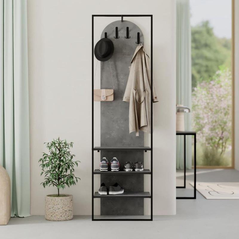 Mobile ingresso Archy con 4 ganci e scarpiera retro grey