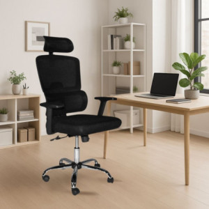 Poltrona ufficio Ant schienale rete nero poggiatesta cromata