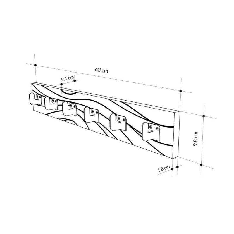 Appendiabiti a muro Flow 6 ganci bianco dettagli neri moderno