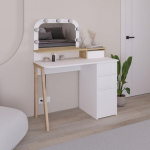 Toeletta Avien con specchio LED bianco e rovere