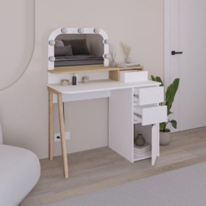 Zoom Toeletta Avien con specchio con cornice luci LED colore bianco e rovere