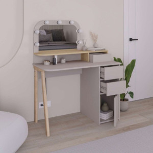 Zoom Toeletta Avien con specchio con cornice luci LED colore light mocha e rovere