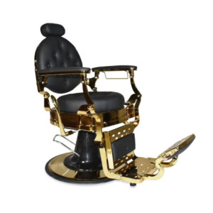 Zoom Poltrona da barbiere Ultron reclinabile in ecopelle nero con braccioli e struttura cromata oro lucido