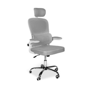 Zoom Sedia da ufficio ergonomica Vibes con struttura bianca e seduta in tessuto a rete grigio con base cromata