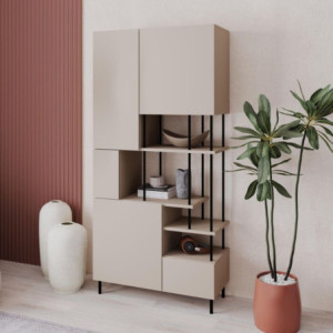 Zoom Libreria Key con 5 ante e ripiani a vista colore cashmere