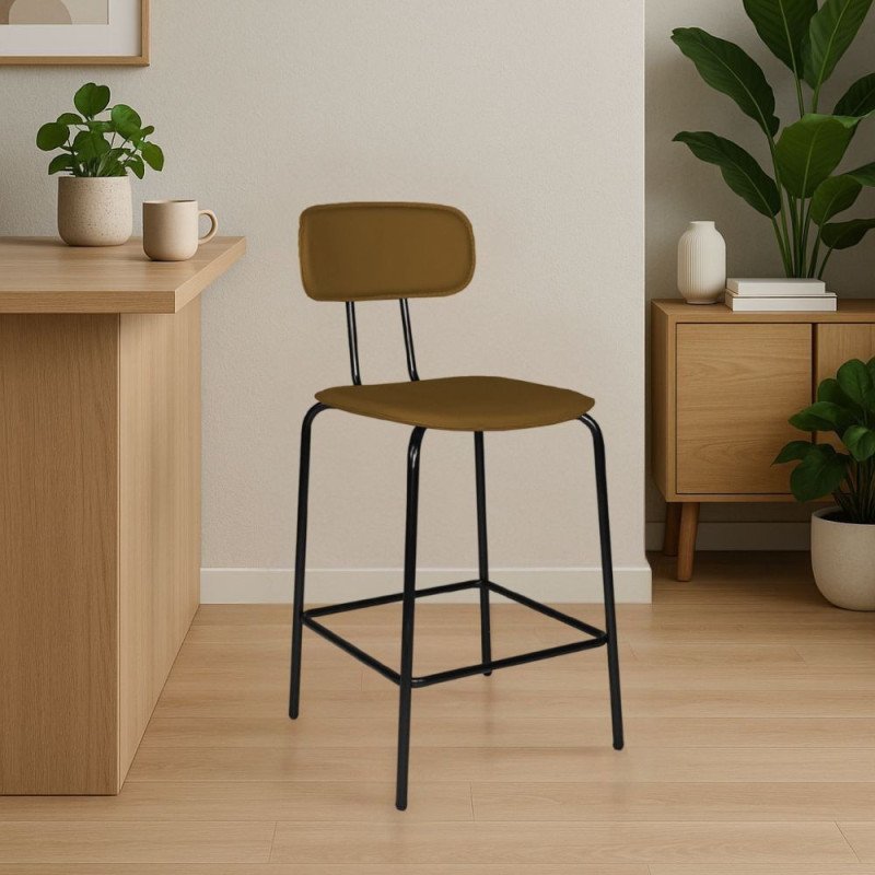 Sgabello Glami PVC effetto cuoio brown struttura metallo nera