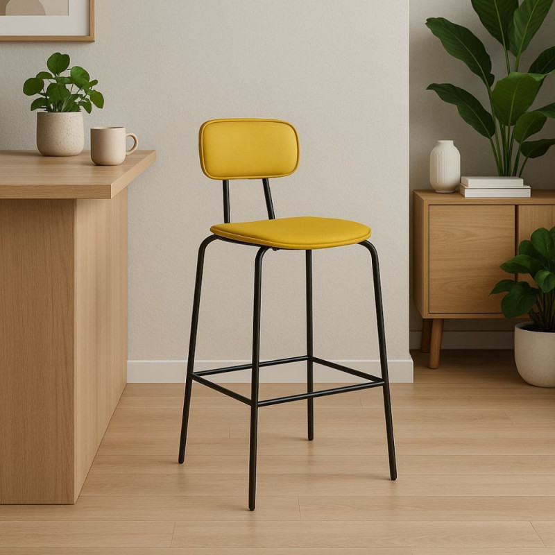 Sgabello Glami PVC effetto cuoio giallo metallo nero moderno