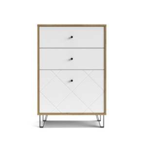 Zoom Cassettiera Bollo BO18 2 cassetti e un cassetto con anta a ribalta con dettaglio geometrico colore rovere artisan e bianco