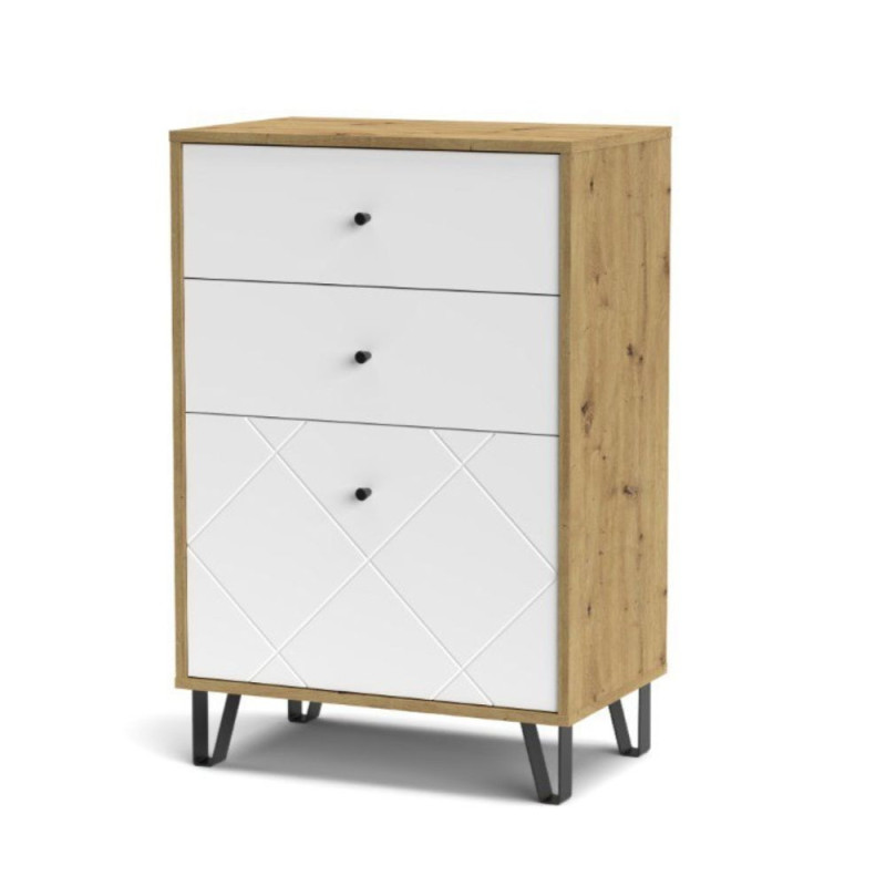 Cassettiera Bollo BO18 rovere artisan e bianco 3 cassetti