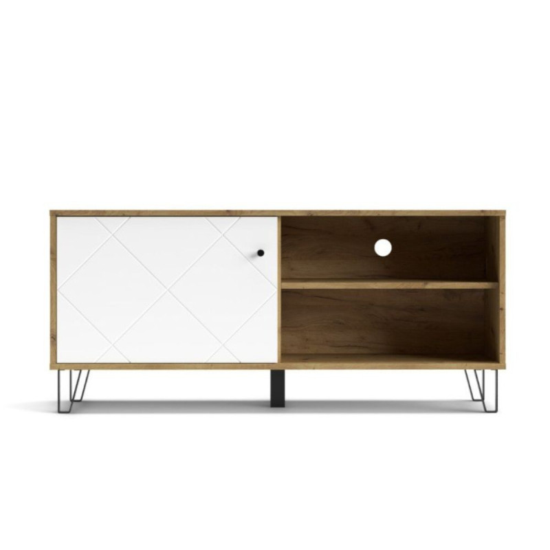 Mobile porta TV Bollo BO01 rovere anta bianca dettaglio geometrico