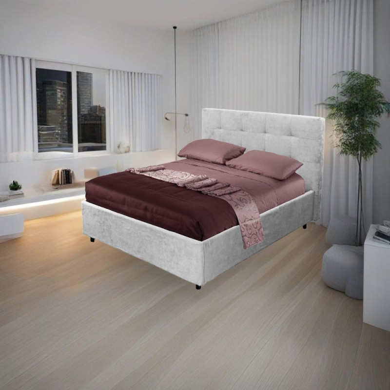 Letto una piazza e mezza Ascoli contenitore tessuto grigio chiaro