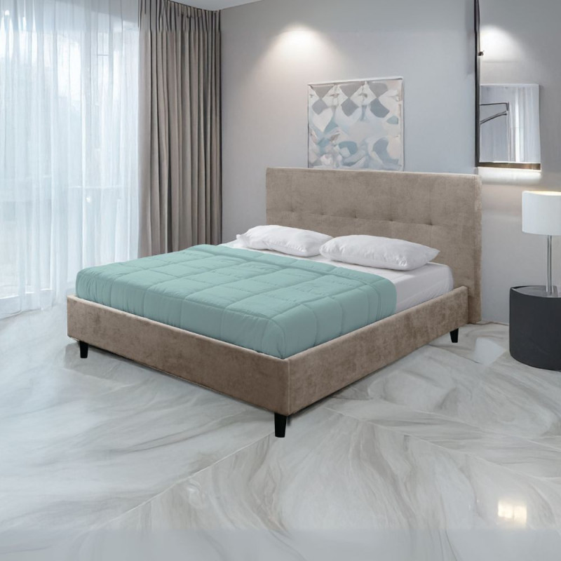 Letto matrimoniale Snello rete fissa tessuto tortora