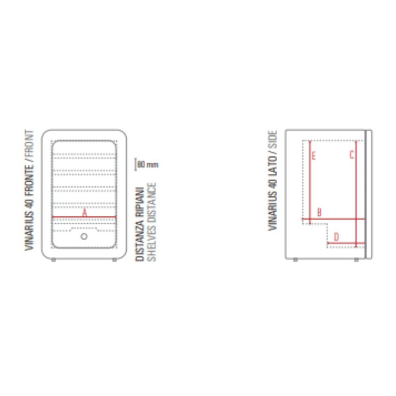 Cantinetta Vinarius 40 ventilata 5 mensole legno arancio classe G